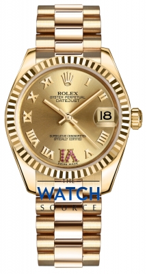 Buy this new Rolex Datejust 31mm Yellow Gold 178278 Champagne Roman VI Ruby President ladies watch for the discount price of &pound;22,340.00. UK Retailer.