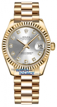 Buy this new Rolex Datejust 31mm Yellow Gold 178278 Silver Diamond President ladies watch for the discount price of £22,655.00. UK Retailer.