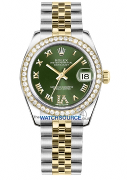 Buy this new Rolex Datejust 31mm Stainless Steel and Yellow Gold 178383 Olive Green VI Roman Jubilee ladies watch for the discount price of &pound;15,001.00. UK Retailer.