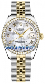 Buy this new Rolex Datejust 31mm Stainless Steel and Yellow Gold 178383 White MOP Diamond Jubilee ladies watch for the discount price of &pound;17,369.00. UK Retailer.
