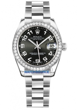 Buy this new Rolex Datejust 31mm Stainless Steel 178384 Black Concentric Arabic Oyster ladies watch for the discount price of £13,550.00. UK Retailer.