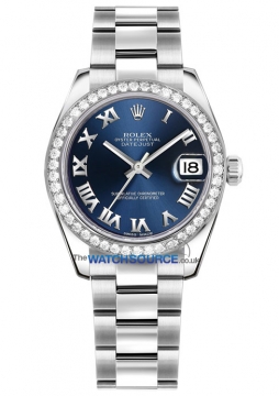 Buy this new Rolex Datejust 31mm Stainless Steel 178384 Blue Roman Oyster ladies watch for the discount price of £13,550.00. UK Retailer.