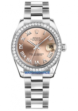 Buy this new Rolex Datejust 31mm Stainless Steel 178384 Pink Roman Oyster ladies watch for the discount price of £13,550.00. UK Retailer.