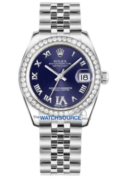 Buy this new Rolex Datejust 31mm Stainless Steel 178384 Purple VI Roman Jubilee ladies watch for the discount price of £13,600.00. UK Retailer.