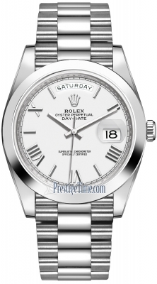 Buy this new Rolex Day-Date 40mm Platinum 228206 White Roman mens watch for the discount price of £69,160.00. UK Retailer.