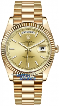 Buy this new Rolex Day-Date 40mm Yellow Gold 228238 Champagne Index mens watch for the discount price of £37,437.00. UK Retailer.