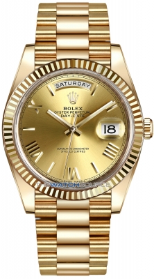 Buy this new Rolex Day-Date 40mm Yellow Gold 228238 Champagne Roman mens watch for the discount price of £37,437.00. UK Retailer.