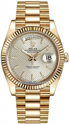 Buy this new Rolex Day-Date 40mm Yellow Gold 228238 Silver Diagonal Index mens watch for the discount price of £37,437.00. UK Retailer.