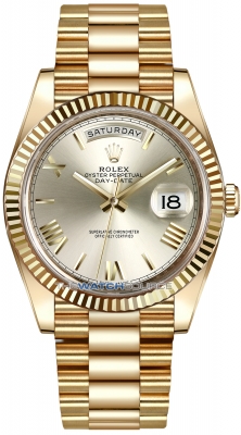 Buy this new Rolex Day-Date 40mm Yellow Gold 228238 Silver Roman mens watch for the discount price of £37,437.00. UK Retailer.