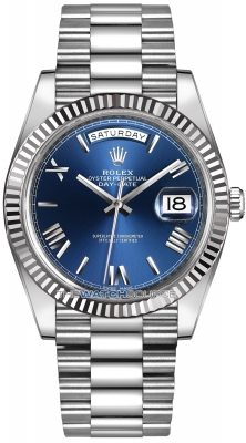 Buy this new Rolex Day-Date 40mm White Gold 228239 Blue Roman mens watch for the discount price of £47,300.00. UK Retailer.