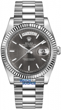 Buy this new Rolex Day-Date 40mm White Gold 228239 Dark Rhodium Stripe Index mens watch for the discount price of £45,150.00. UK Retailer.
