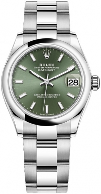 Buy this new Rolex Datejust 31mm Stainless Steel 278240 Mint Green Index Oyster ladies watch for the discount price of £8,050.00. UK Retailer.