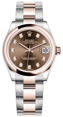 Buy this new Rolex Datejust 31mm Stainless Steel and Rose Gold 278241 Chocolate Diamond Oyster ladies watch for the discount price of £12,800.00. UK Retailer.