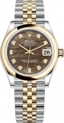 Buy this new Rolex Datejust 31mm Stainless Steel and Yellow Gold 278243 Black MOP Diamond Jubilee ladies watch for the discount price of £14,050.00. UK Retailer.