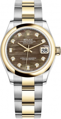 Buy this new Rolex Datejust 31mm Stainless Steel and Yellow Gold 278243 Black MOP Diamond Oyster ladies watch for the discount price of £13,400.00. UK Retailer.