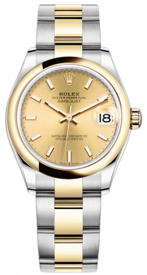 Buy this new Rolex Datejust 31mm Stainless Steel and Yellow Gold 278243 Champagne Index Oyster ladies watch for the discount price of £11,000.00. UK Retailer.