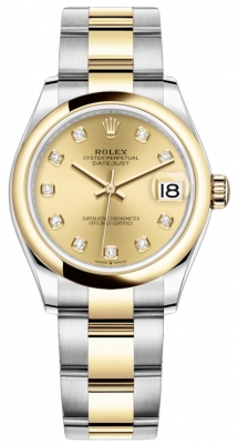 Buy this new Rolex Datejust 31mm Stainless Steel and Yellow Gold 278243 Champagne Diamond Oyster ladies watch for the discount price of £13,400.00. UK Retailer.