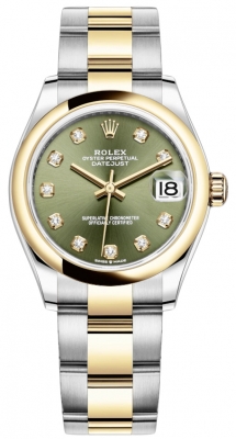 Buy this new Rolex Datejust 31mm Stainless Steel and Yellow Gold 278243 Green Diamond Oyster ladies watch for the discount price of £13,400.00. UK Retailer.