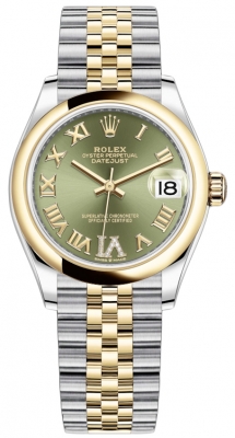 Buy this new Rolex Datejust 31mm Stainless Steel and Yellow Gold 278243 Green VI Roman Jubilee ladies watch for the discount price of £13,100.00. UK Retailer.