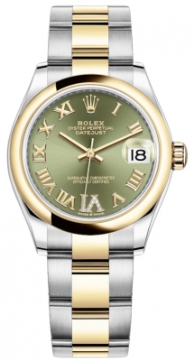 Buy this new Rolex Datejust 31mm Stainless Steel and Yellow Gold 278243 Green VI Roman Oyster ladies watch for the discount price of £13,100.00. UK Retailer.