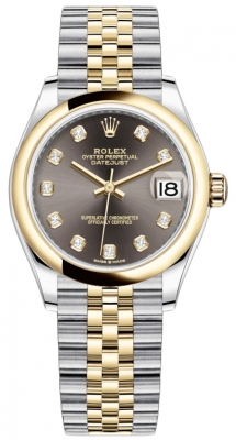 Buy this new Rolex Datejust 31mm Stainless Steel and Yellow Gold 278243 Grey Diamond Jubilee ladies watch for the discount price of £13,600.00. UK Retailer.