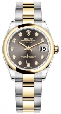 Buy this new Rolex Datejust 31mm Stainless Steel and Yellow Gold 278243 Grey Diamond Oyster ladies watch for the discount price of £13,400.00. UK Retailer.