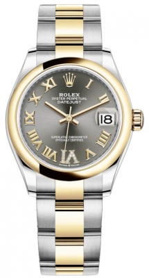 Buy this new Rolex Datejust 31mm Stainless Steel and Yellow Gold 278243 Grey VI Roman Oyster ladies watch for the discount price of £13,100.00. UK Retailer.