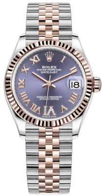 Buy this new Rolex Datejust 31mm Stainless Steel and Rose Gold 278271 Aubergine Roman VI Jubilee ladies watch for the discount price of £13,900.00. UK Retailer.