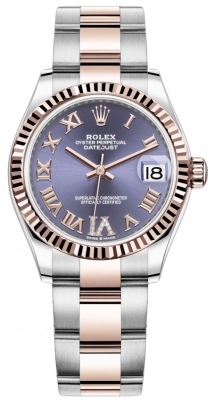 Buy this new Rolex Datejust 31mm Stainless Steel and Rose Gold 278271 Aubergine Roman VI Oyster ladies watch for the discount price of £13,300.00. UK Retailer.