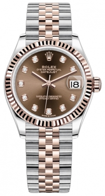 Buy this new Rolex Datejust 31mm Stainless Steel and Rose Gold 278271 Chocolate Diamond Jubilee ladies watch for the discount price of £14,400.00. UK Retailer.