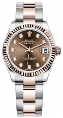 Buy this new Rolex Datejust 31mm Stainless Steel and Rose Gold 278271 Chocolate Diamond Oyster ladies watch for the discount price of £13,800.00. UK Retailer.