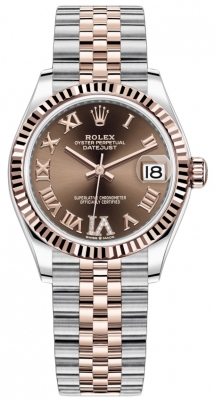 Buy this new Rolex Datejust 31mm Stainless Steel and Rose Gold 278271 Chocolate Roman VI Jubilee ladies watch for the discount price of £13,900.00. UK Retailer.