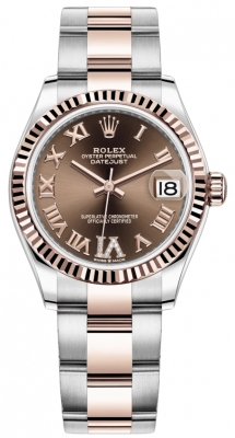 Buy this new Rolex Datejust 31mm Stainless Steel and Rose Gold 278271 Chocolate Roman VI Oyster ladies watch for the discount price of £13,300.00. UK Retailer.