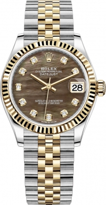 Rolex Datejust 31mm Stainless Steel and Yellow Gold 278273 Black MOP Diamond Jubilee watch