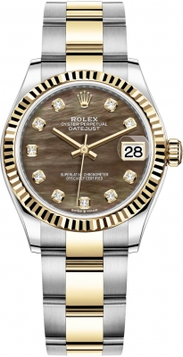 Buy this new Rolex Datejust 31mm Stainless Steel and Yellow Gold 278273 Black MOP Diamond Oyster ladies watch for the discount price of £13,500.00. UK Retailer.