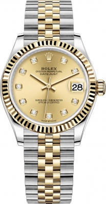 Buy this new Rolex Datejust 31mm Stainless Steel and Yellow Gold 278273 Champagne Diamond Jubilee ladies watch for the discount price of £13,700.00. UK Retailer.