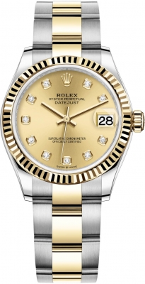 Buy this new Rolex Datejust 31mm Stainless Steel and Yellow Gold 278273 Champagne Diamond Oyster ladies watch for the discount price of £13,100.00. UK Retailer.