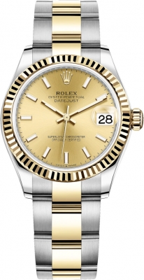 Buy this new Rolex Datejust 31mm Stainless Steel and Yellow Gold 278273 Champagne Index Oyster ladies watch for the discount price of £11,000.00. UK Retailer.