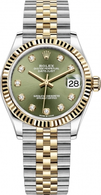 Buy this new Rolex Datejust 31mm Stainless Steel and Yellow Gold 278273 Green Diamond Jubilee ladies watch for the discount price of £13,700.00. UK Retailer.