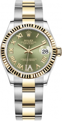 Buy this new Rolex Datejust 31mm Stainless Steel and Yellow Gold 278273 Green VI Roman Oyster ladies watch for the discount price of £12,700.00. UK Retailer.