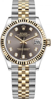 Buy this new Rolex Datejust 31mm Stainless Steel and Yellow Gold 278273 Grey Diamond Jubilee ladies watch for the discount price of £13,700.00. UK Retailer.