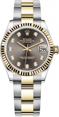 Buy this new Rolex Datejust 31mm Stainless Steel and Yellow Gold 278273 Grey Diamond Oyster ladies watch for the discount price of £13,100.00. UK Retailer.