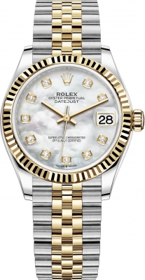 Buy this new Rolex Datejust 31mm Stainless Steel and Yellow Gold 278273 MOP Diamond Jubilee ladies watch for the discount price of £14,100.00. UK Retailer.