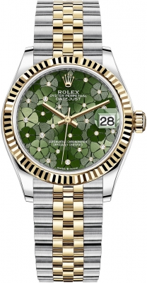 Buy this new Rolex Datejust 31mm Stainless Steel and Yellow Gold 278273 Olive Green Floral Jubilee ladies watch for the discount price of £14,800.00. UK Retailer.