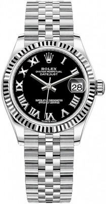 Buy this new Rolex Datejust 31mm Stainless Steel 278274 Black Roman Jubilee ladies watch for the discount price of £8,900.00. UK Retailer.