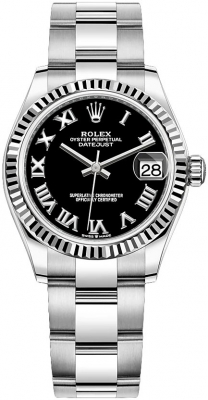 Buy this new Rolex Datejust 31mm Stainless Steel 278274 Black Roman Oyster ladies watch for the discount price of £8,700.00. UK Retailer.