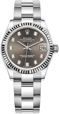 Buy this new Rolex Datejust 31mm Stainless Steel 278274 Dark Grey Diamond Oyster ladies watch for the discount price of £10,600.00. UK Retailer.