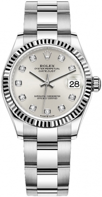 Buy this new Rolex Datejust 31mm Stainless Steel 278274 Silver Diamond Oyster ladies watch for the discount price of £10,600.00. UK Retailer.