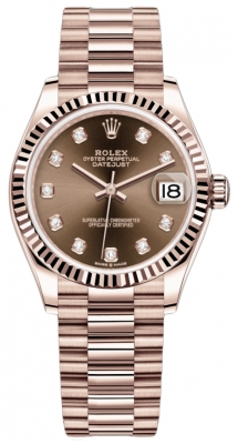 Buy this new Rolex Datejust 31mm Everose Gold 278275 Chocolate Diamond President ladies watch for the discount price of £33,800.00. UK Retailer.