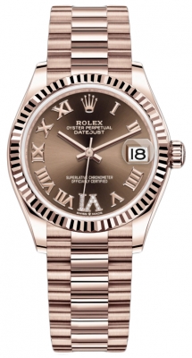Buy this new Rolex Datejust 31mm Everose Gold 278275 Chocolate VI Roman President ladies watch for the discount price of £31,900.00. UK Retailer.